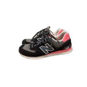 New Balance 574 Black Gray Neon Pink Suede Mens 9.5 Womens 11 VGUC Sneaker Encap